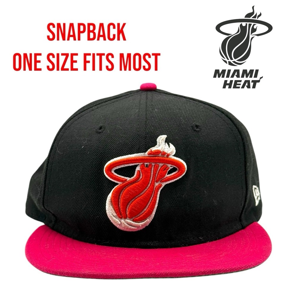 Miami Heat New Era Hardwood Classics SnapBack Adjustable Hat NBA OSFM Black Red‎